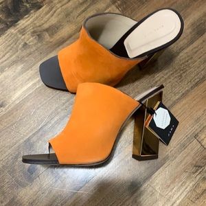 Zara orange and gold block heel mules. New with tags. Size 8